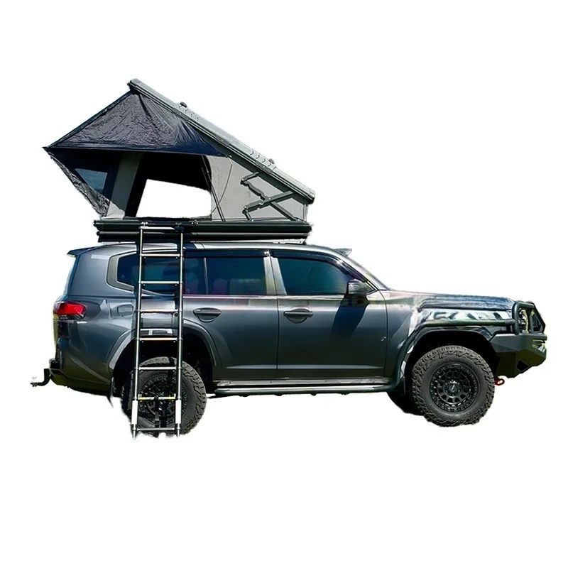 Roof Top Tent Hard Shell 2 Person - 高品質4シーズン防水超軽量三角形ハードシェルルーフトップテント、超薄型2人用オフロードキャンプ用、ピックアップトラックに適合
