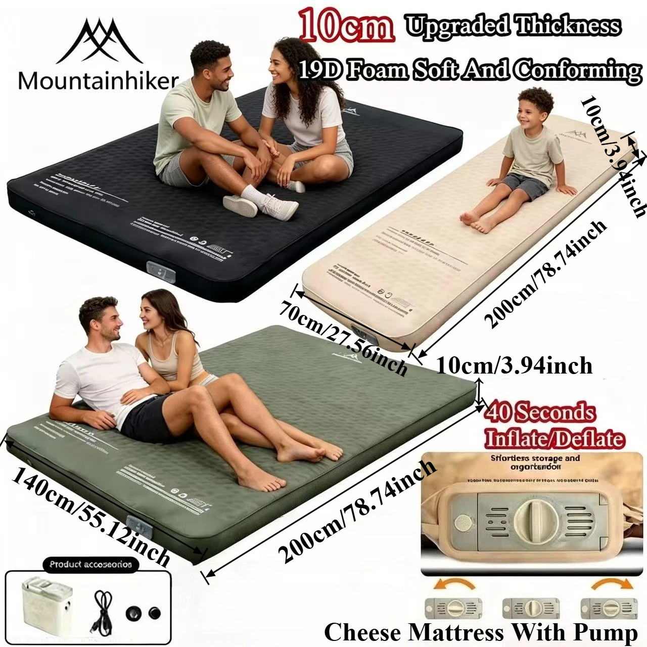 Roof Top Tent Mattress - マウンテンハイカー アウトドア キャンプ チーズ型エアクッションマットレス 自動膨張式ベッド ポータブル