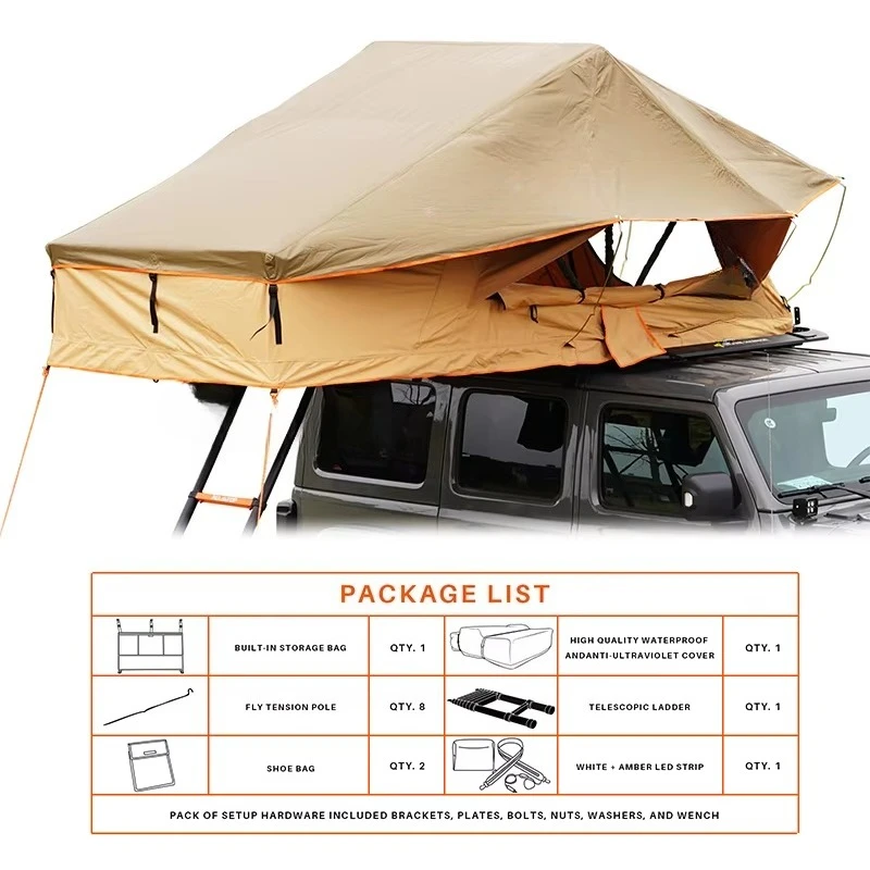 Roof Top Tent Soft Shell 3 Person - 2～3人用インフレータブルソフトシェルルーフトップテント、クイックポンプ設置、防水カールーフシェルター、ファミリーキャンプ用