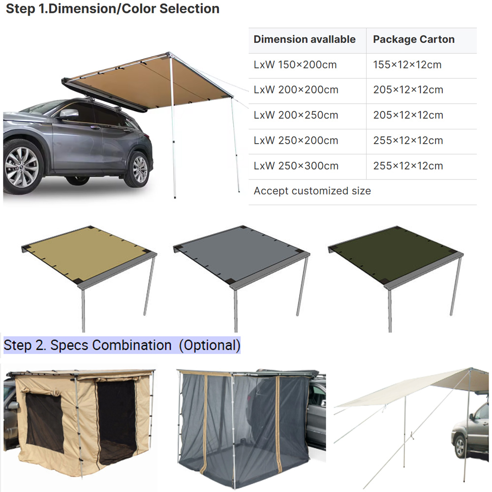 新型ピックアップキャンピングカー 2.5m×3m 4WD 4 - Car Awning 2.5M X 2.5M のレビューと価格