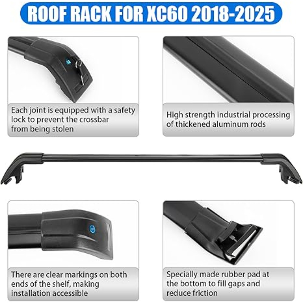ボルボXC60 2018-2025用 アルミ製ルーフラック  - Roof Rack Crossbar Aluminum のレビューと価格