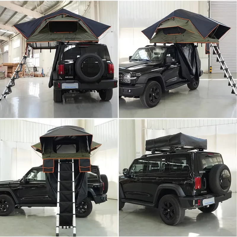 工場で折り畳んで出荷される、防水加工のファミリーテント。屋外 - Roof Top Tent Soft Shell 3 Person のレビューと価格