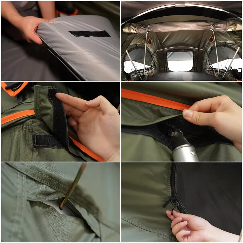 工場で折り畳んで出荷される、防水加工のファミリーテント。屋外 - Roof Top Tent Soft Shell 3 Person のレビューと価格