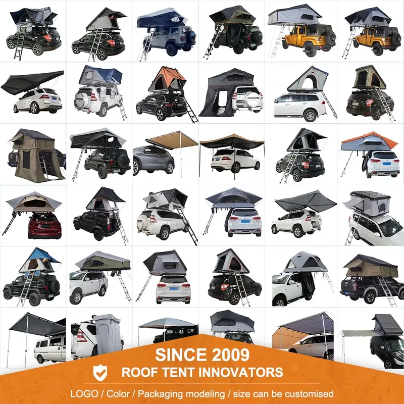 工場で折り畳んで出荷される、防水加工のファミリーテント。屋外 - Roof Top Tent Soft Shell 3 Person のレビューと価格
