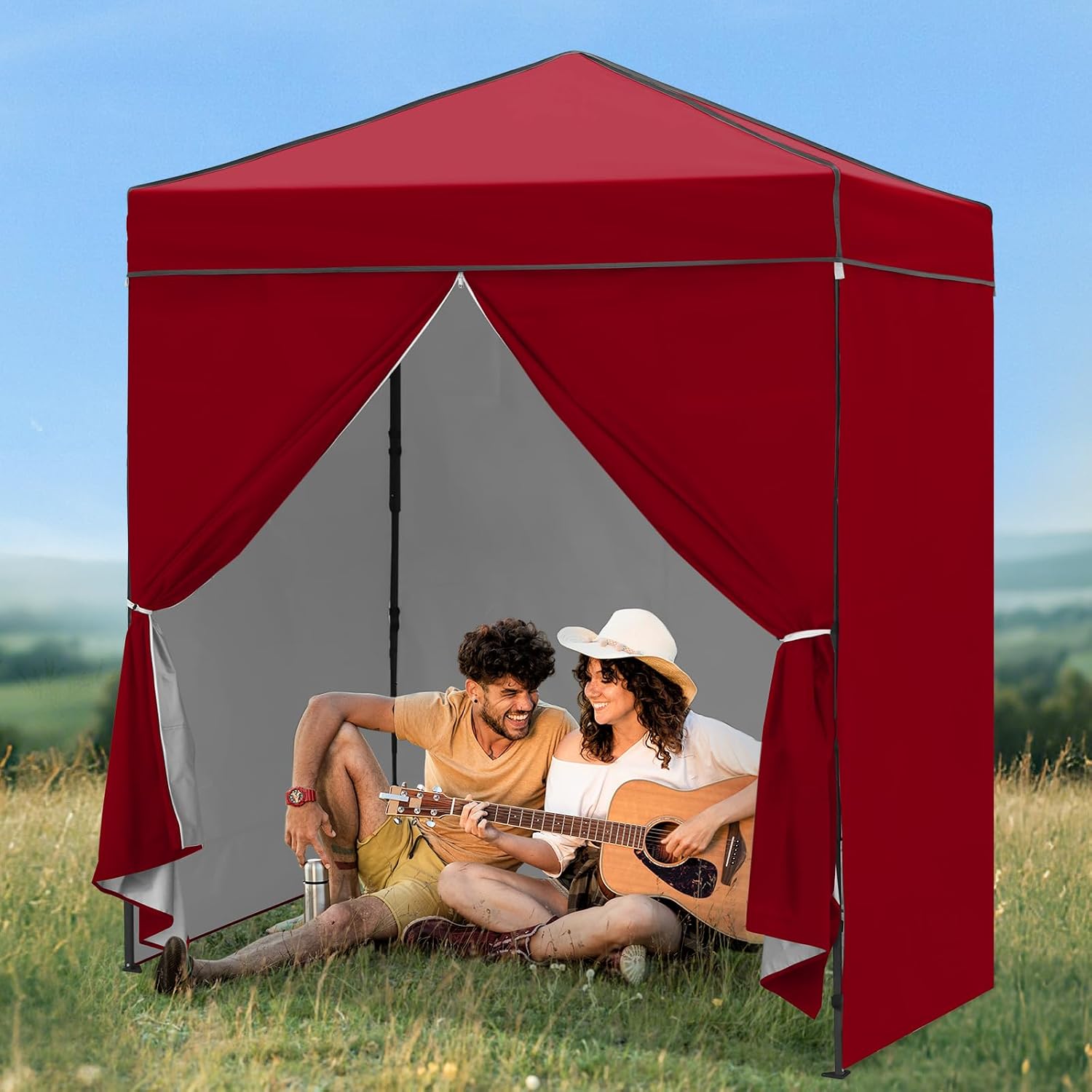 6x4 ポップアップキャノピーテント、取り外し可能な側面壁付 - Camping Shower Tent Portable のレビューと価格