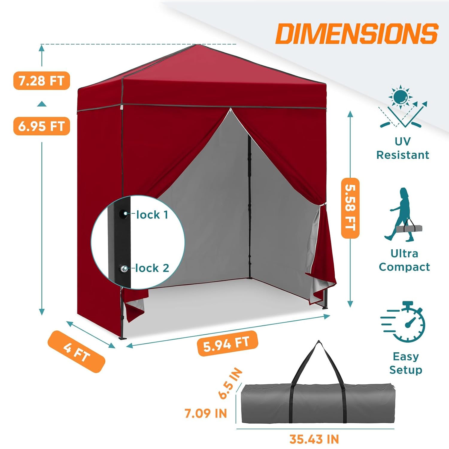6x4 ポップアップキャノピーテント、取り外し可能な側面壁付 - Camping Shower Tent Portable のレビューと価格