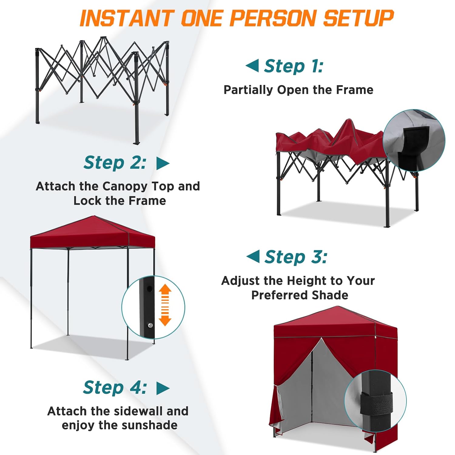 6x4 ポップアップキャノピーテント、取り外し可能な側面壁付 - Camping Shower Tent Portable のレビューと価格