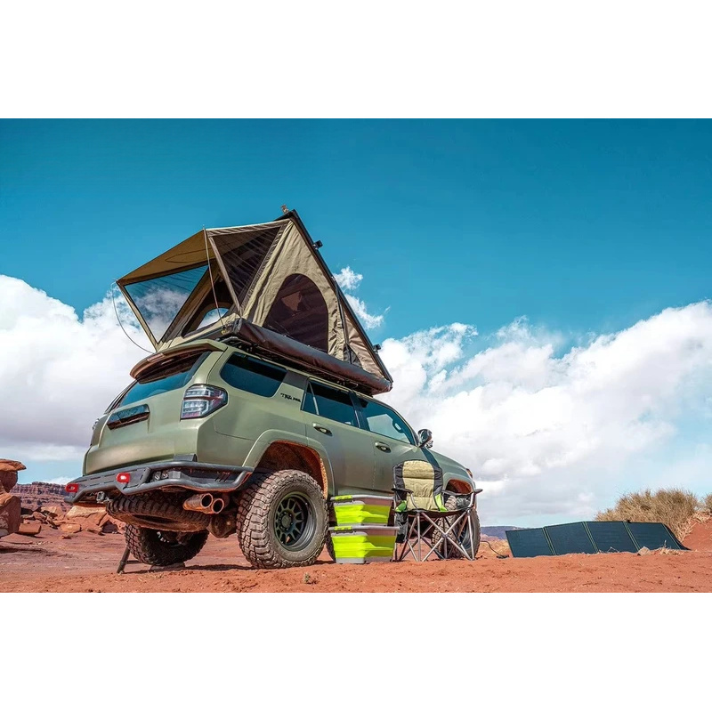 キャンピング用三角形車載ルーフトップクラムシェル型ブラックグ - Roof Top Tent Hard Shell 2 Person のレビューと価格