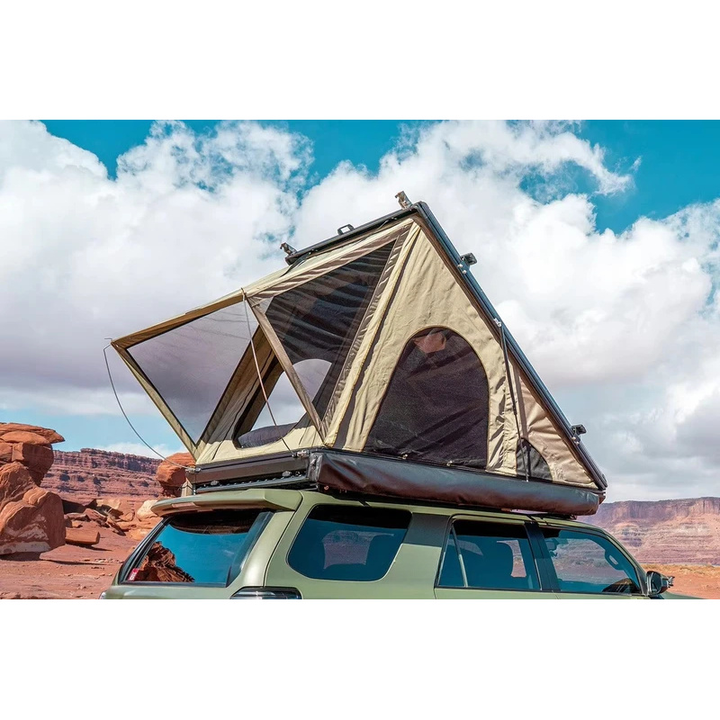キャンピング用三角形車載ルーフトップクラムシェル型ブラックグ - Roof Top Tent Hard Shell 2 Person のレビューと価格