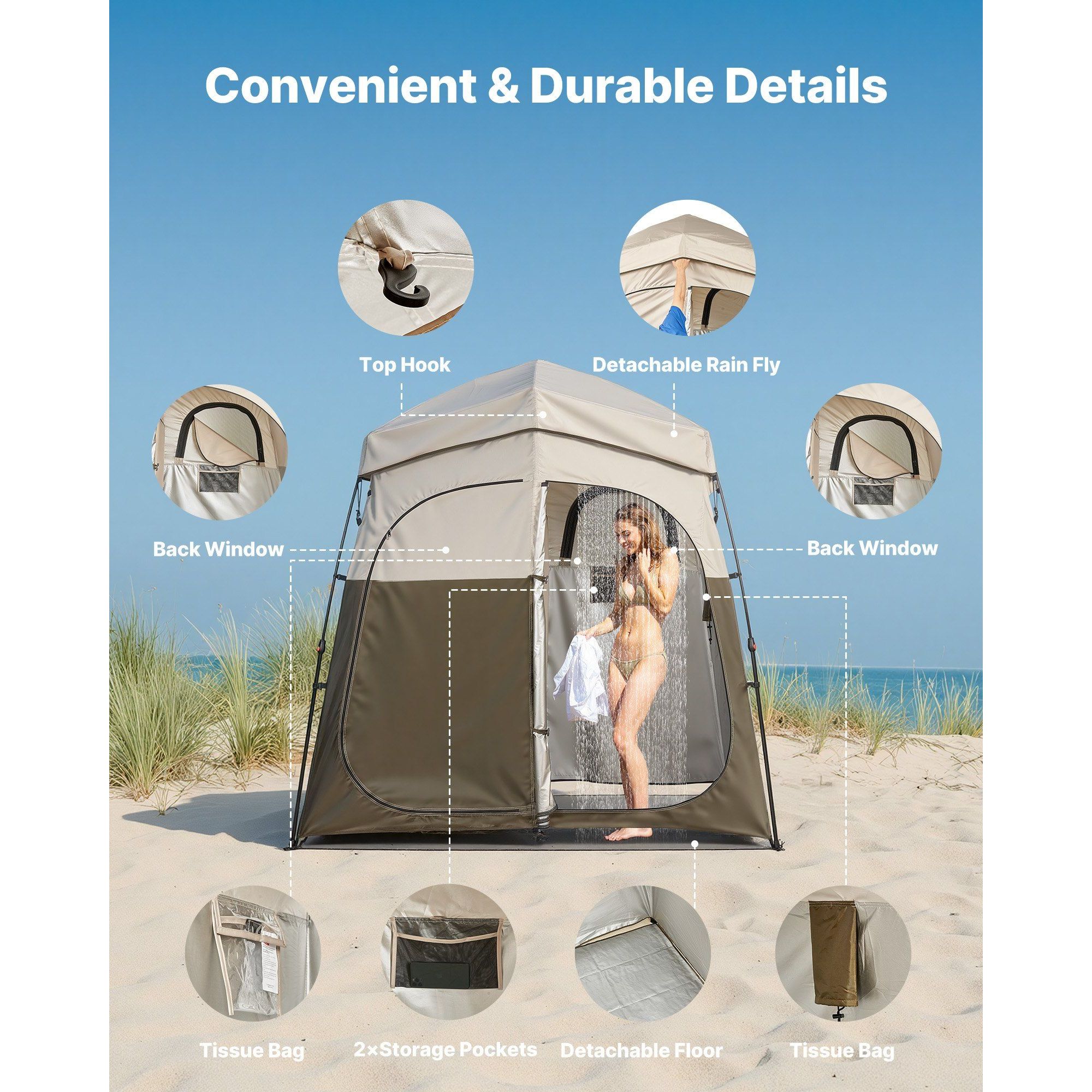 ポータブル2ルームキャンプシャワールームテント、フロアパイル - Camping Shower Tent Portable のレビューと価格