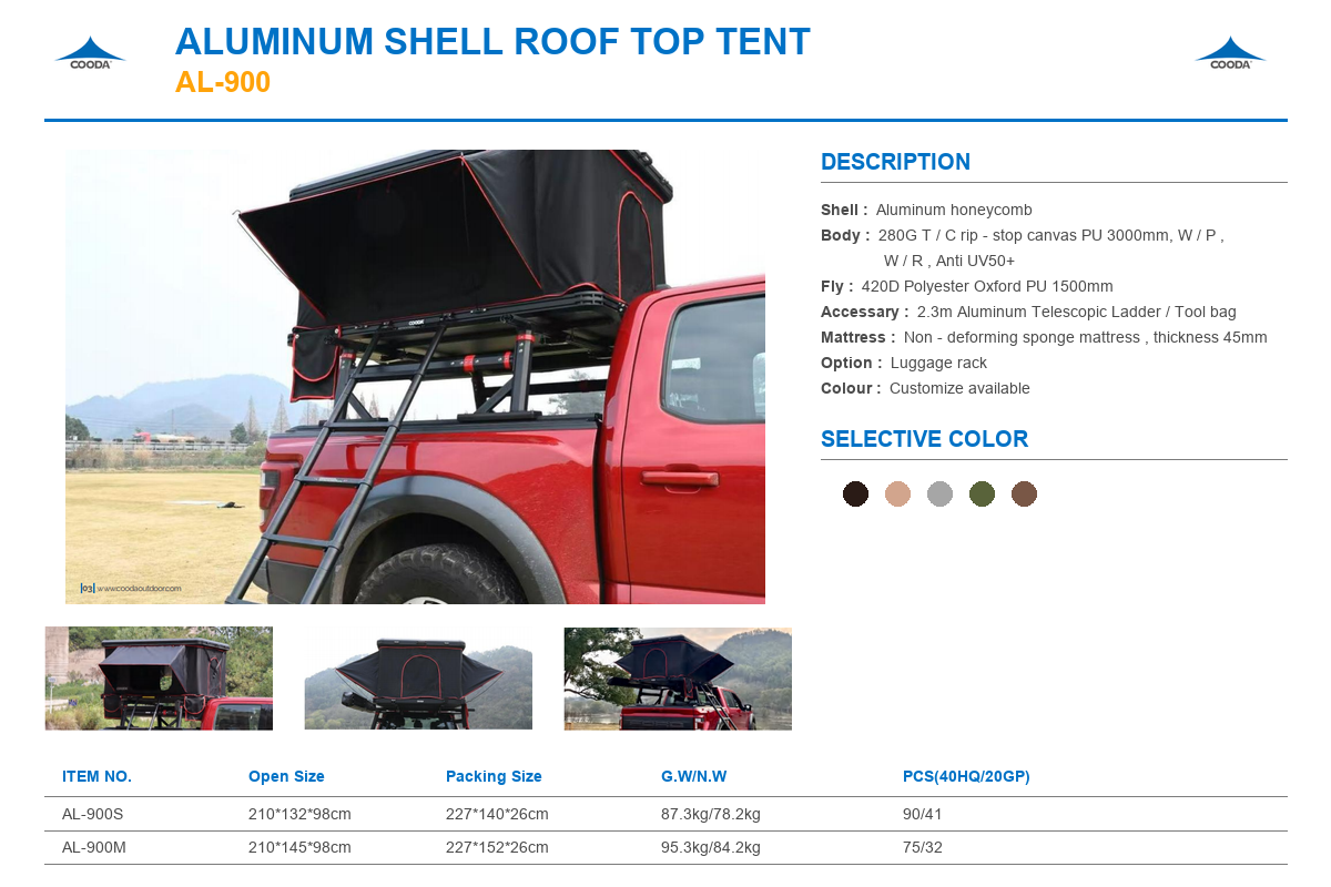 頑丈な三角形のアルミ製ハニカム構造のSUV用ルーフテント。防 - Roof Tent Hardshell Aluminum のレビューと価格