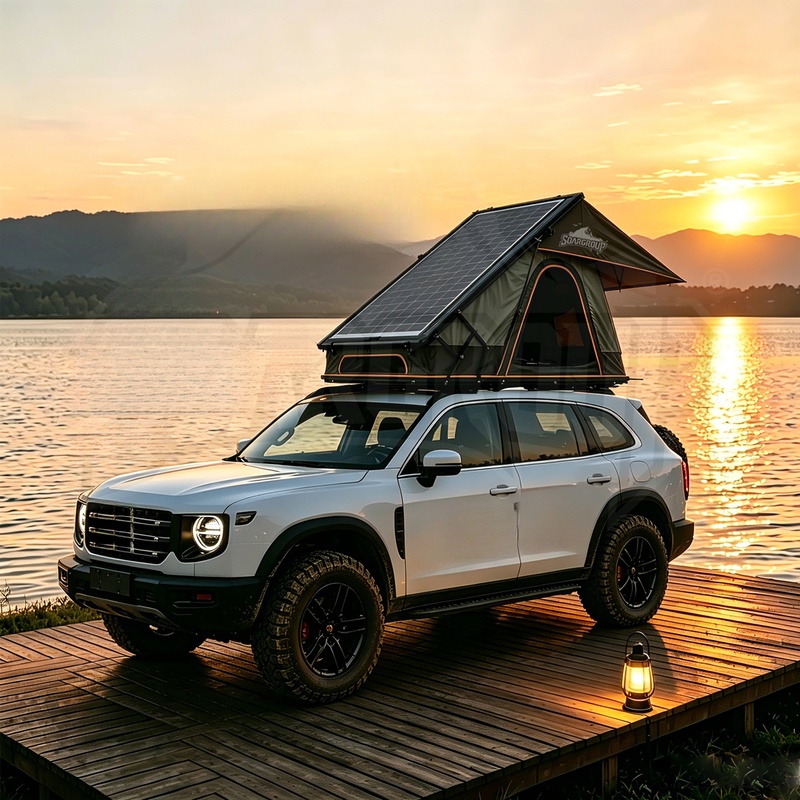 高品質4シーズン防水超軽量トライアングルハードシェルルーフト - Roof Top Tent Hard Shell 2 Person のレビューと価格