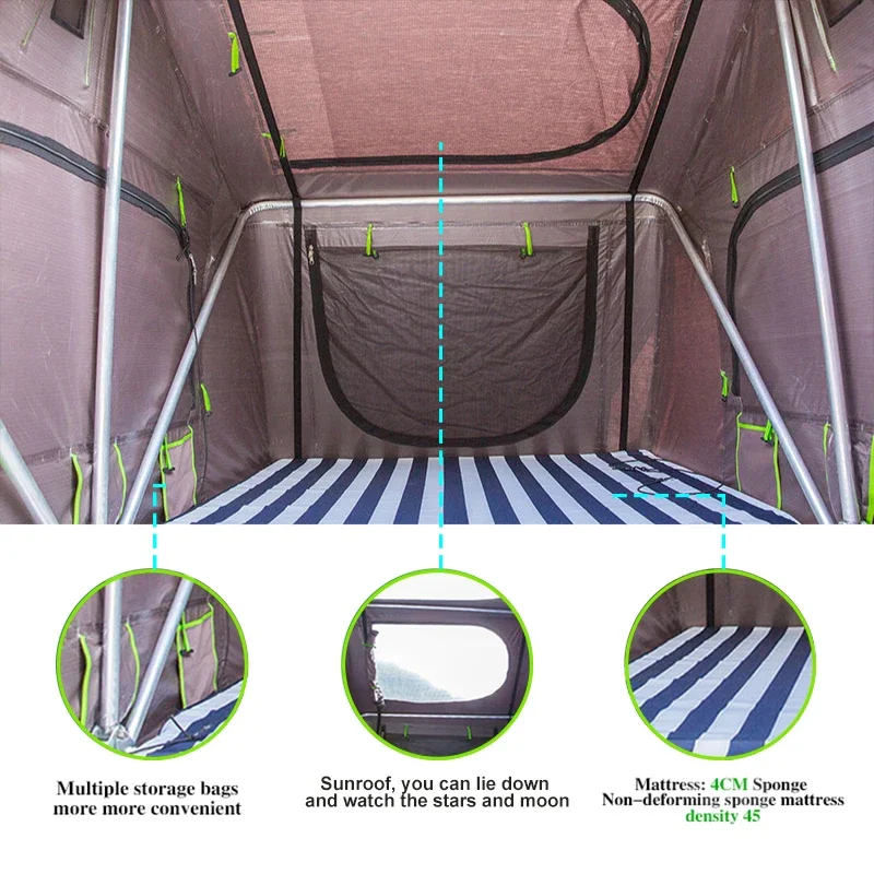 付属の防水ルーム付き4x4 1～2人用アルミ製キャンピングカ - Roof Top Tent Soft Shell 3 Person のレビューと価格