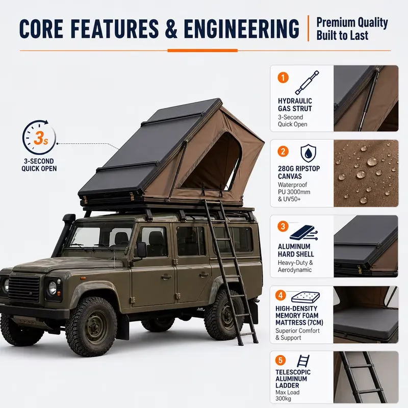 4人用、特大サイズ、拡張可能なサイド折りたたみ式、頑丈なハー - Roof Top Tent 4 Person Xl のレビューと価格