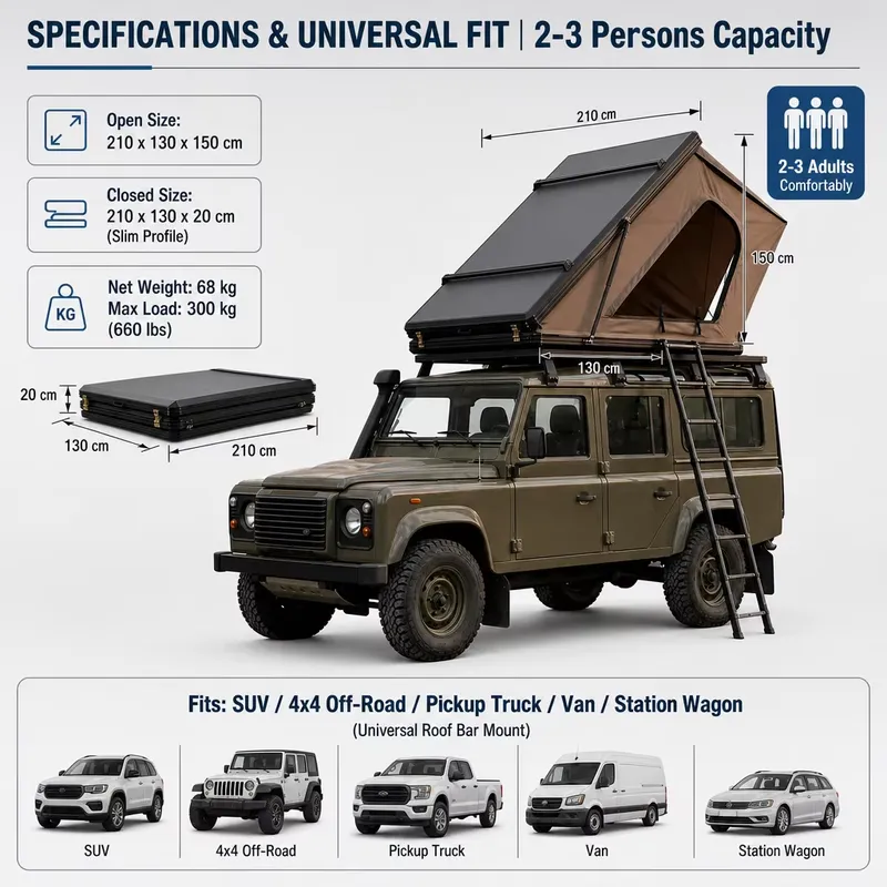 4人用、特大サイズ、拡張可能なサイド折りたたみ式、頑丈なハー - Roof Top Tent 4 Person Xl のレビューと価格